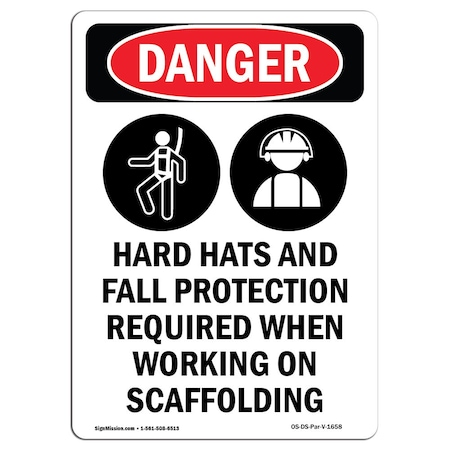 Signmission OSHA Danger Sign, Hard Hats And Fall, 5in X 3.5in Decal, 10PK, 3.5" W, 5" H, Portrait, PK10 OS-DS-D-35-V-1658-10PK